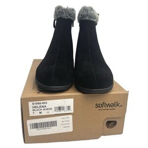 NWB Softwalk Helena Black Suede Fur Lined Bootie size‎ 7